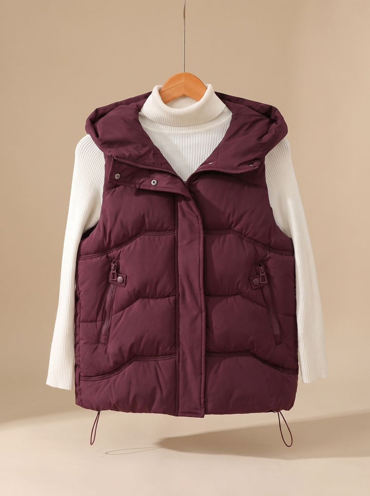 Damen Wattierter Kapuzen-Bodywarmer mit Reißverschlusstaschen - Weinrot