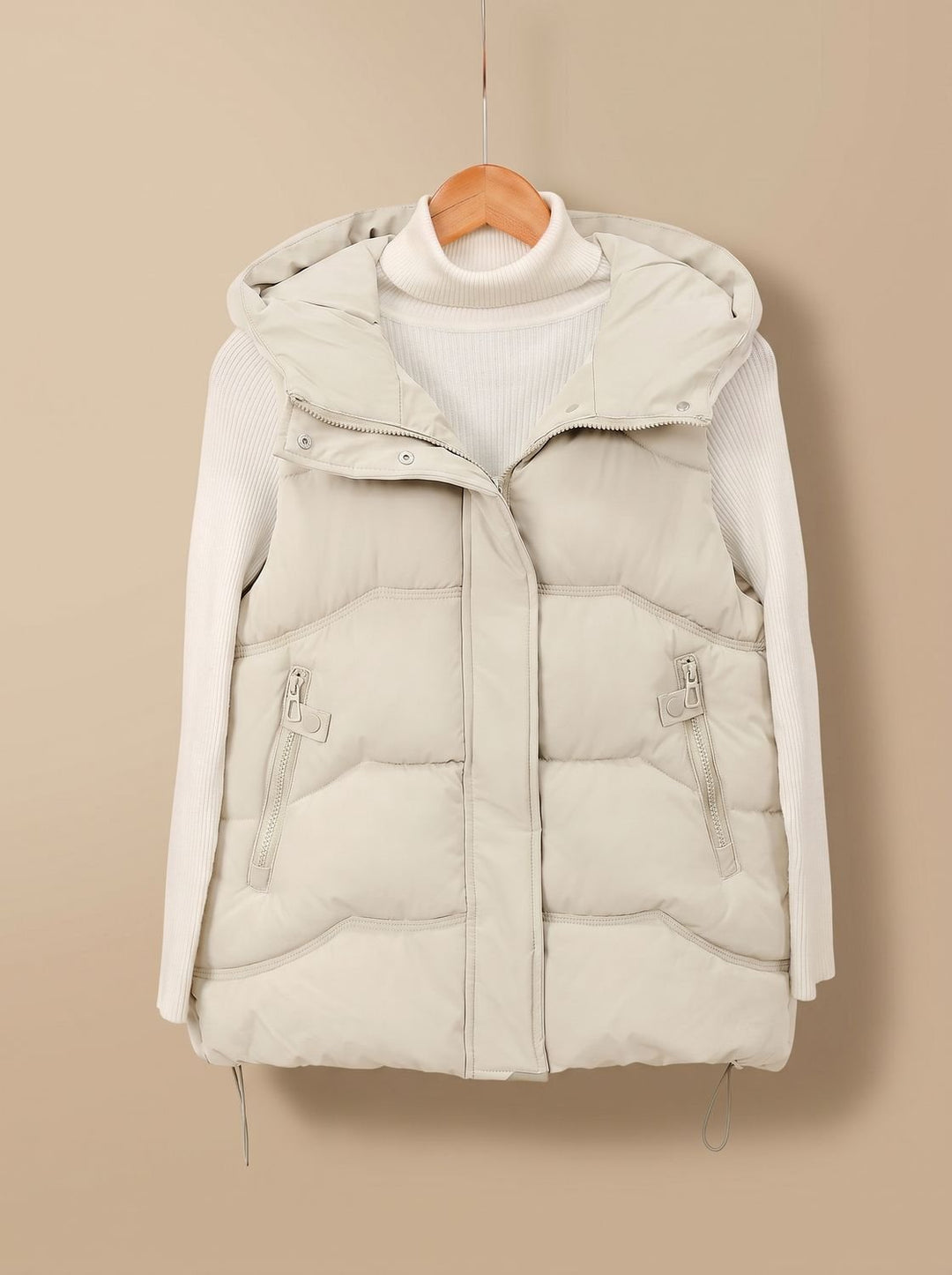 Damen Wattierter Kapuzen-Bodywarmer mit Reißverschlusstaschen - Offwhite