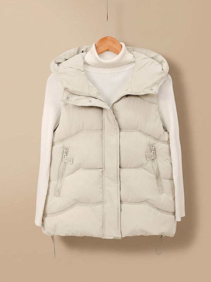 Damen Wattierter Kapuzen-Bodywarmer mit Reißverschlusstaschen - Offwhite