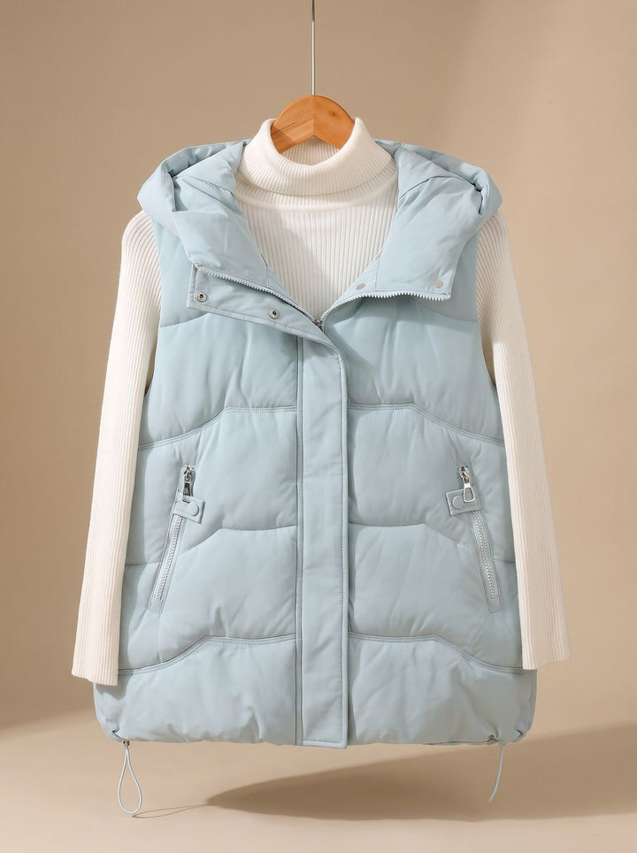 Damen Wattierter Kapuzen-Bodywarmer mit Reißverschlusstaschen - Blau