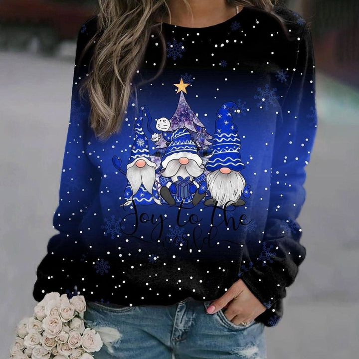 Damen Weihnachts-Strickpullover Locker Weihnachtsmotiv Rundhals - Blau