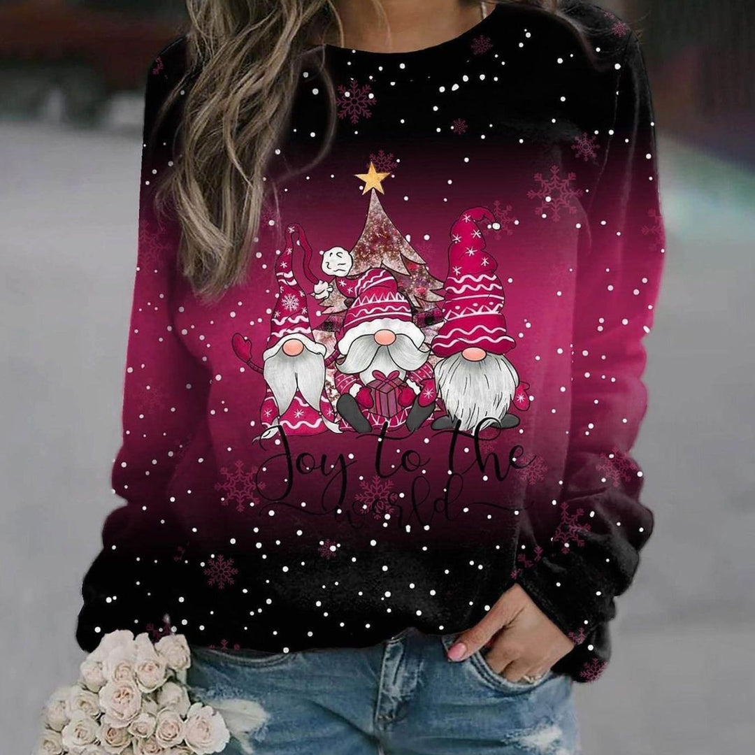 Damen Weihnachts-Strickpullover Locker Weihnachtsmotiv Rundhals - Rosa