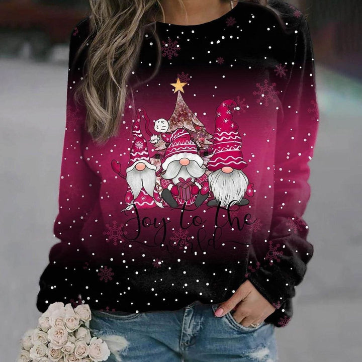 Damen Weihnachts-Strickpullover Locker Weihnachtsmotiv Rundhals - Rosa