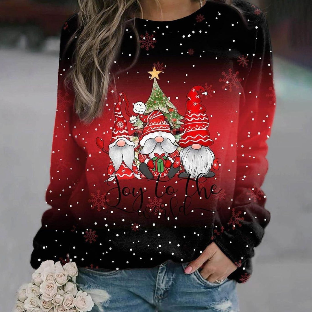 Damen Weihnachts-Strickpullover Locker Weihnachtsmotiv Rundhals - Rot