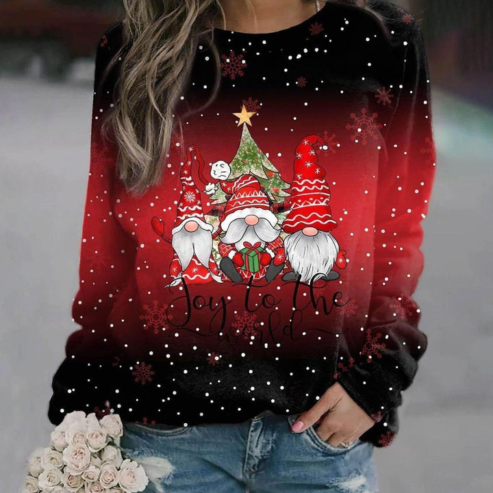 Damen Weihnachts-Strickpullover Locker Weihnachtsmotiv Rundhals - Rot