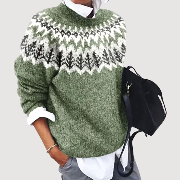 Damen Weihnachtspullover Fair Isle Nordisches Rundhals-Strickpullover - Grün