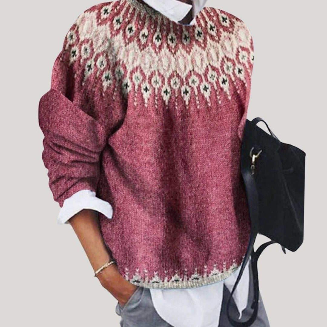 Damen Weihnachtspullover Fair Isle Nordisches Rundhals-Strickpullover - Rosa