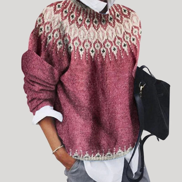 Damen Weihnachtspullover Fair Isle Nordisches Rundhals-Strickpullover - Rosa