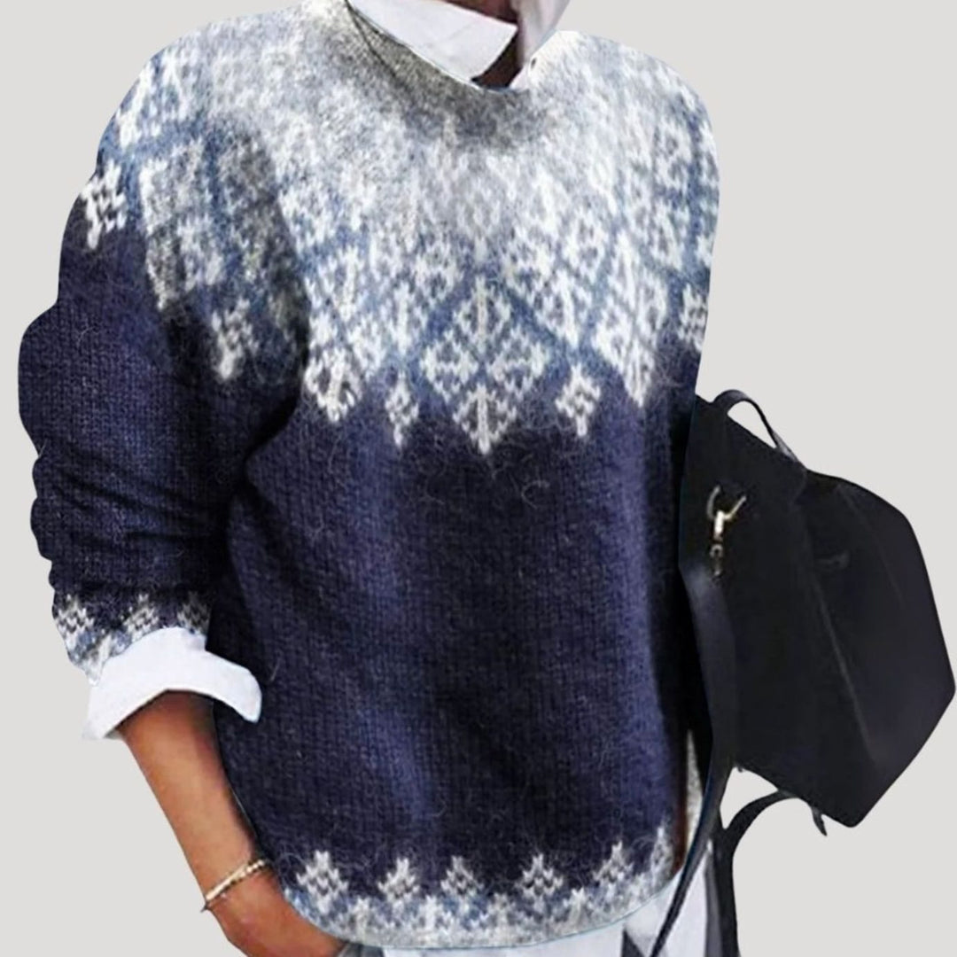 Damen Weihnachtspullover Fair Isle Nordisches Rundhals-Strickpullover - Blau