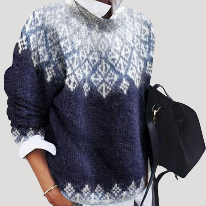 Damen Weihnachtspullover Fair Isle Nordisches Rundhals-Strickpullover - Blau