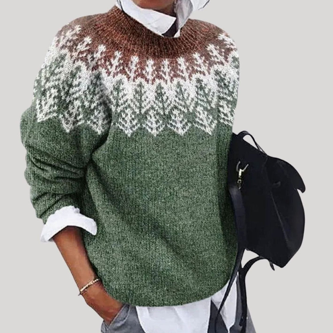 Damen Weihnachtspullover Fair Isle Nordisches Rundhals-Strickpullover - Braun