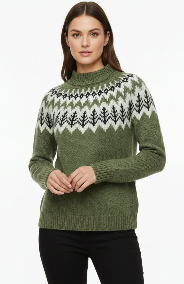 Damen Weihnachtspullover Fair Isle Nordisches Rundhals-Strickpullover