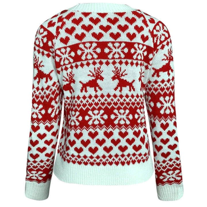 Damen Weihnachtspullover Fair-Isle-Strick Rentier Schneeflocke Rundhals