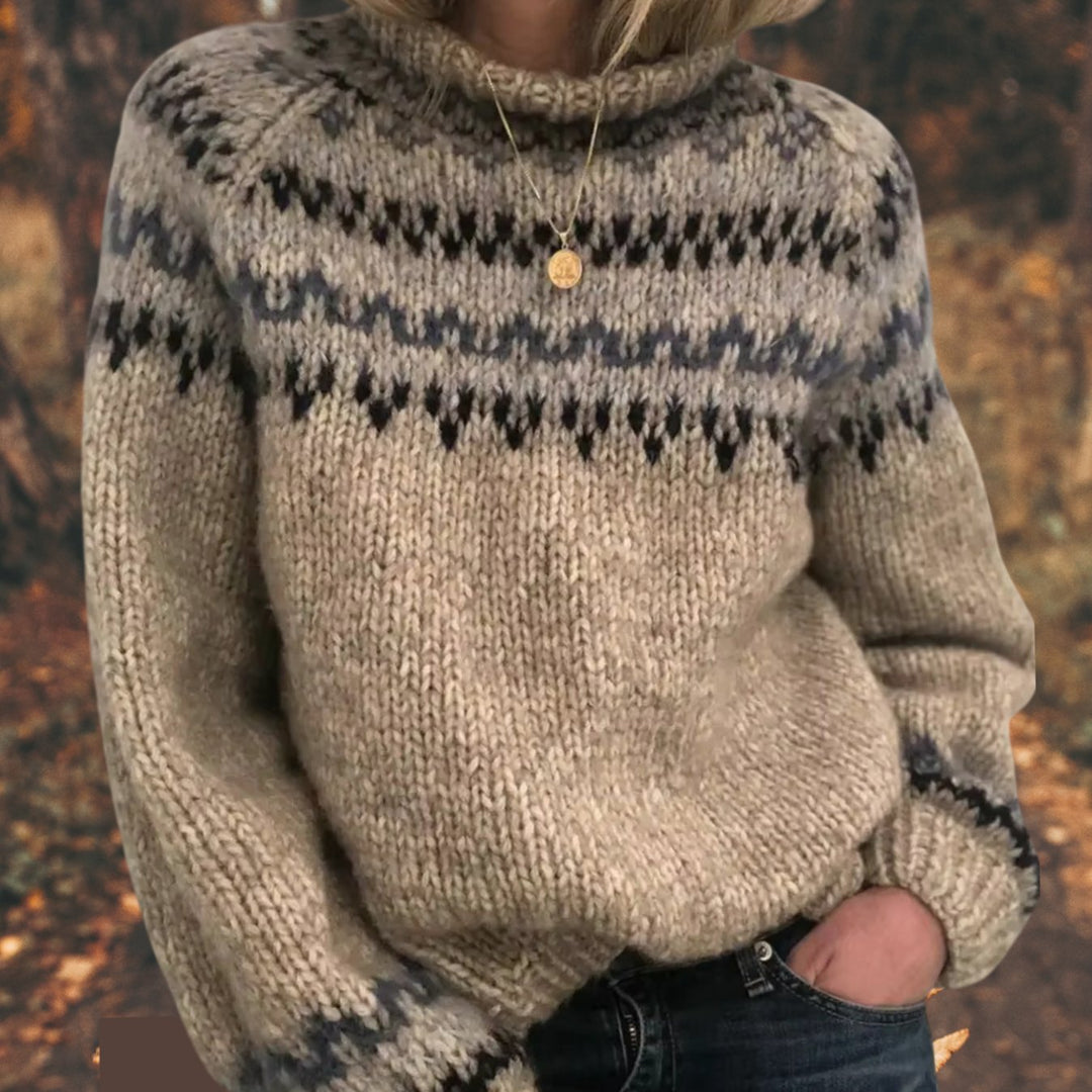 Damen Weihnachtspullover Fair Isle Strick Rollkragen Pullover - Grau
