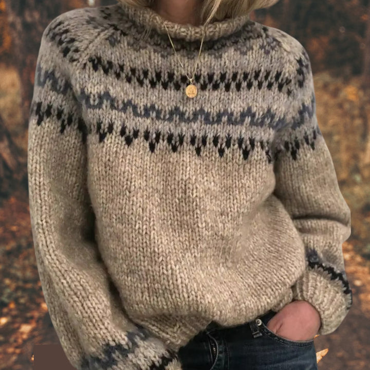 Damen Weihnachtspullover Fair Isle Strick Rollkragen Pullover - Grau