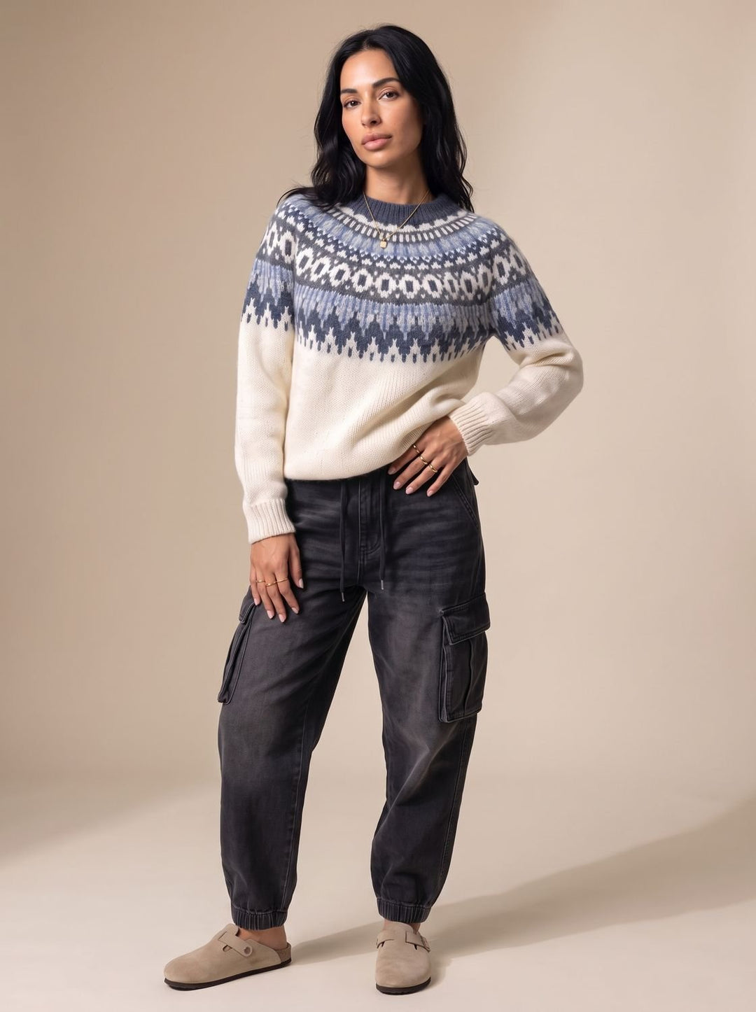 Damen Weihnachtspullover Fair-Isle Strickpullover Nordisches Muster - Blau