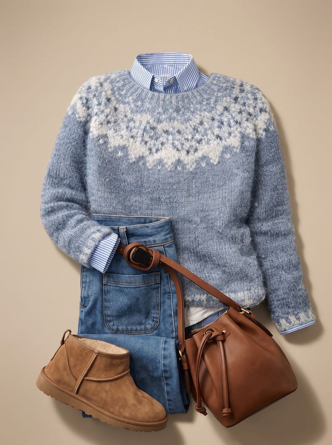 Damen Weihnachtspullover Norwegermuster Rundhals Strickpullover