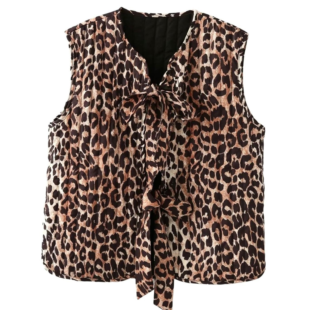 Damen Weste im Leopardenmuster mit Bindeband