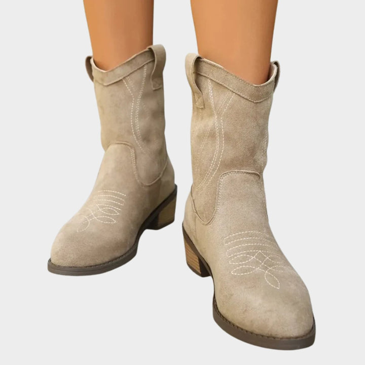 Damen Western Cowboy Ankle Boots Stiefeletten mit Steppdetails