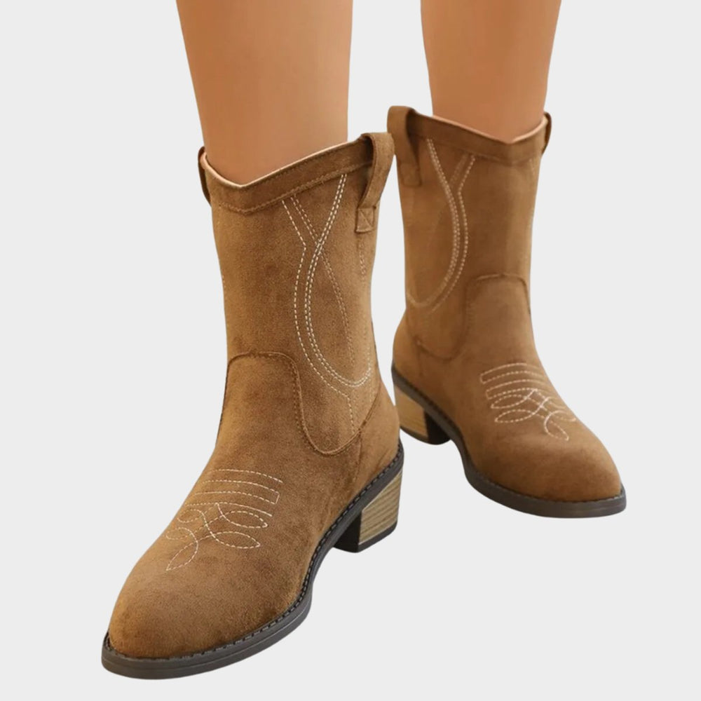 Damen Western Cowboy Ankle Boots Stiefeletten mit Steppdetails