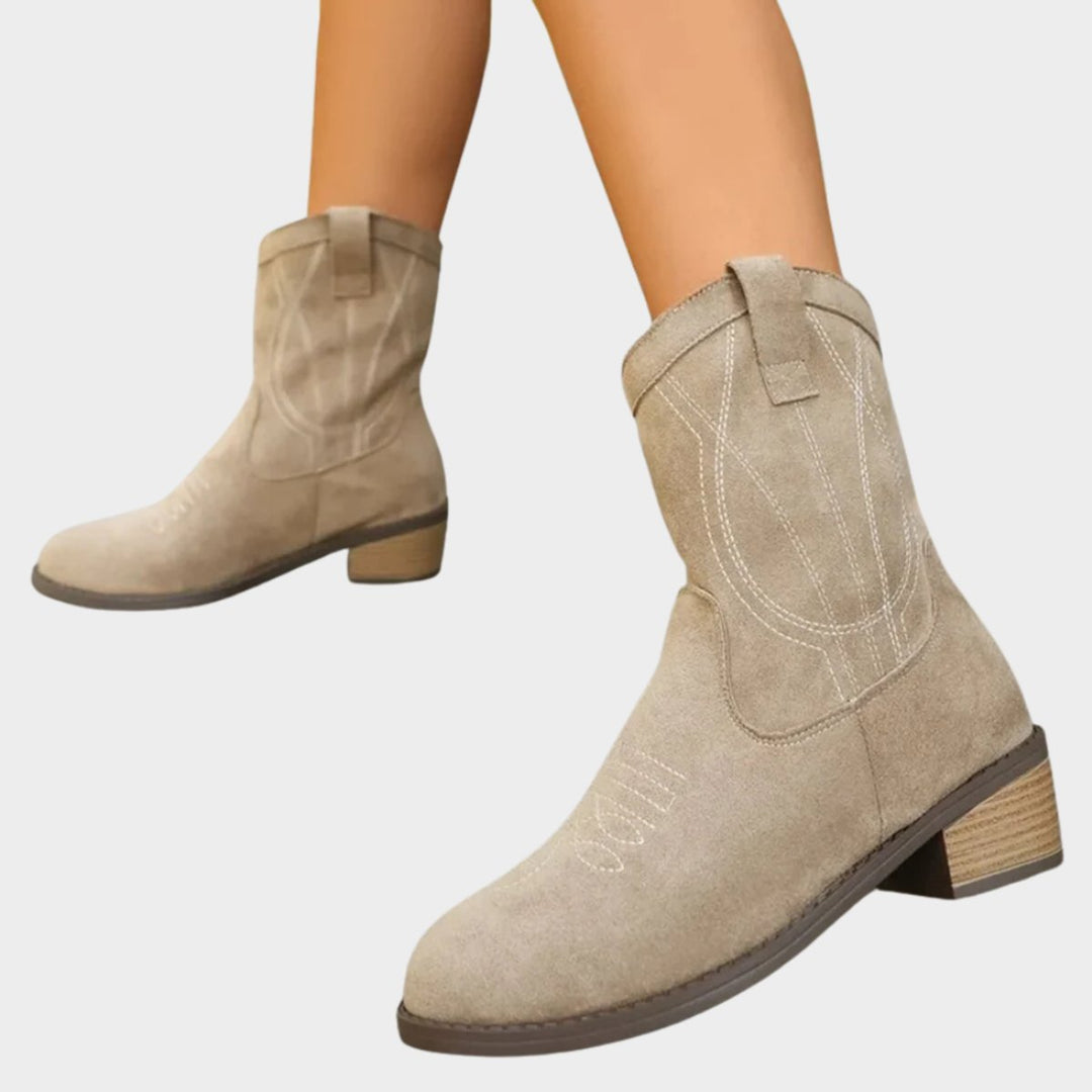 Damen Western Cowboy Ankle Boots Stiefeletten mit Steppdetails