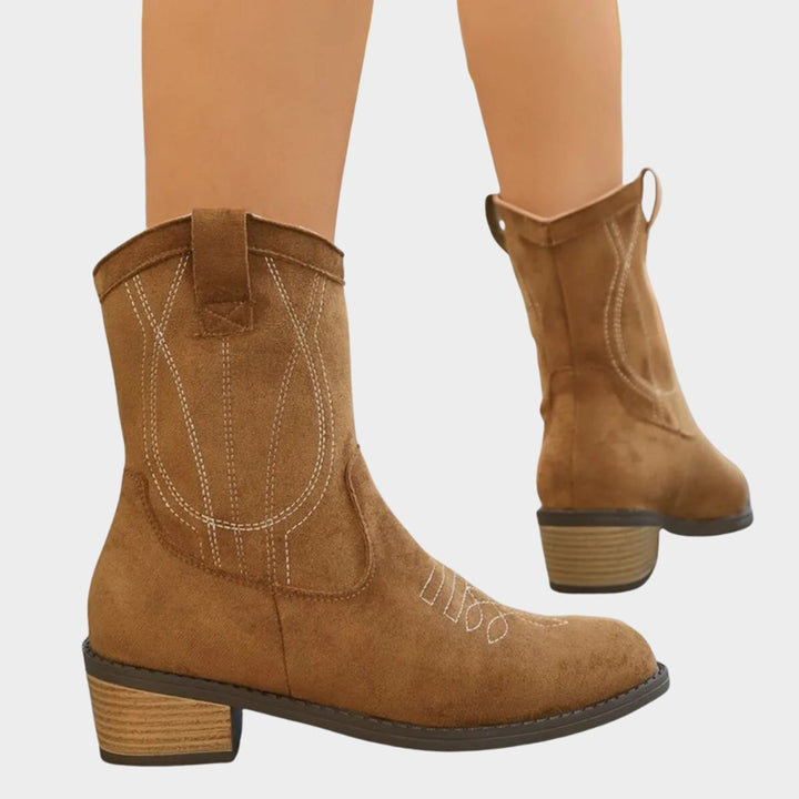 Damen Western Cowboy Ankle Boots Stiefeletten mit Steppdetails