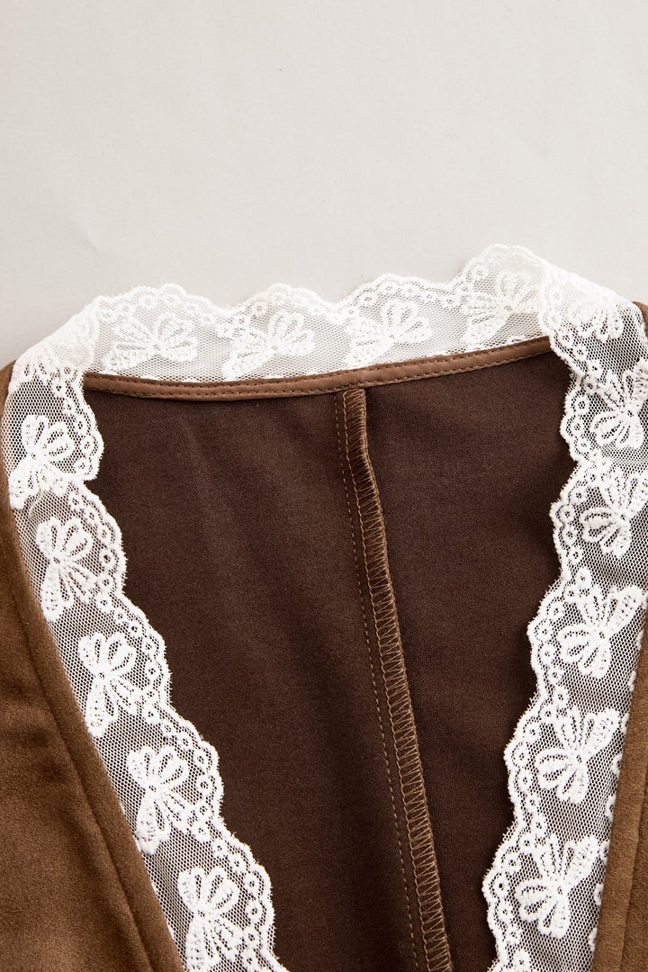 Damen Western Spitzenbluse Langarm Tailliert V-Ausschnitt