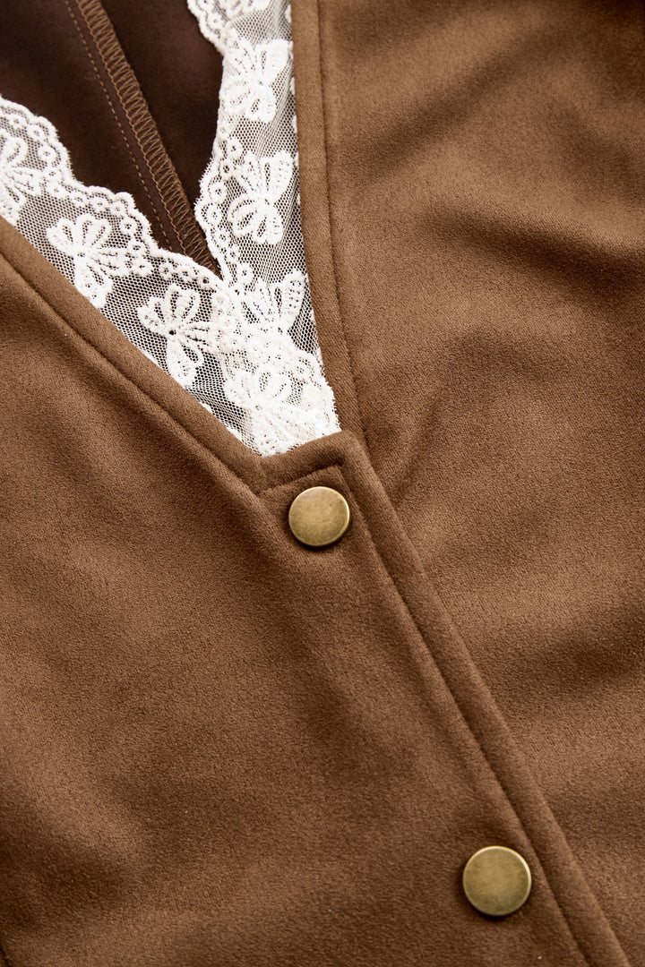 Damen Western Spitzenbluse Langarm Tailliert V-Ausschnitt