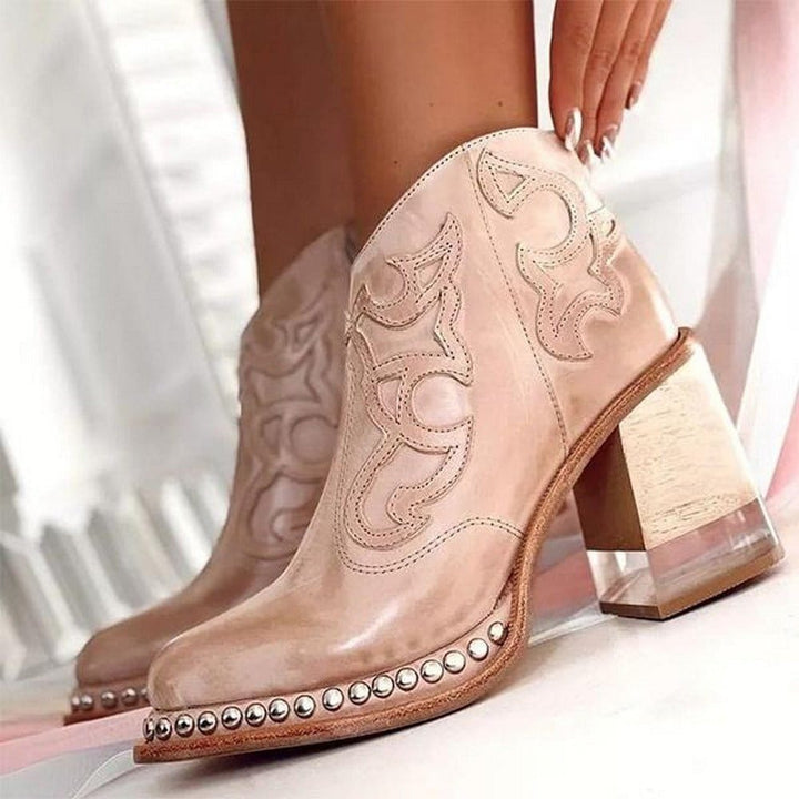 Damen Western Stiefeletten Blockabsatz Kunstleder - Dune Pink