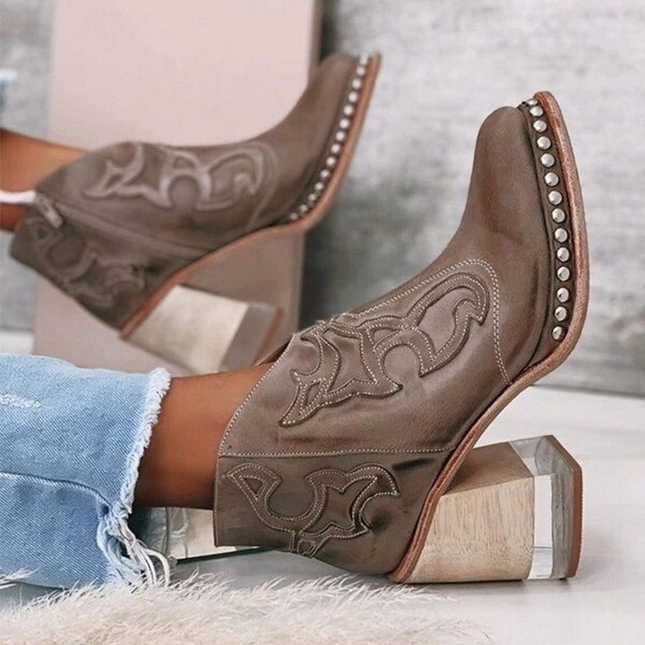 Damen Western Stiefeletten Blockabsatz Kunstleder - Texan Brown