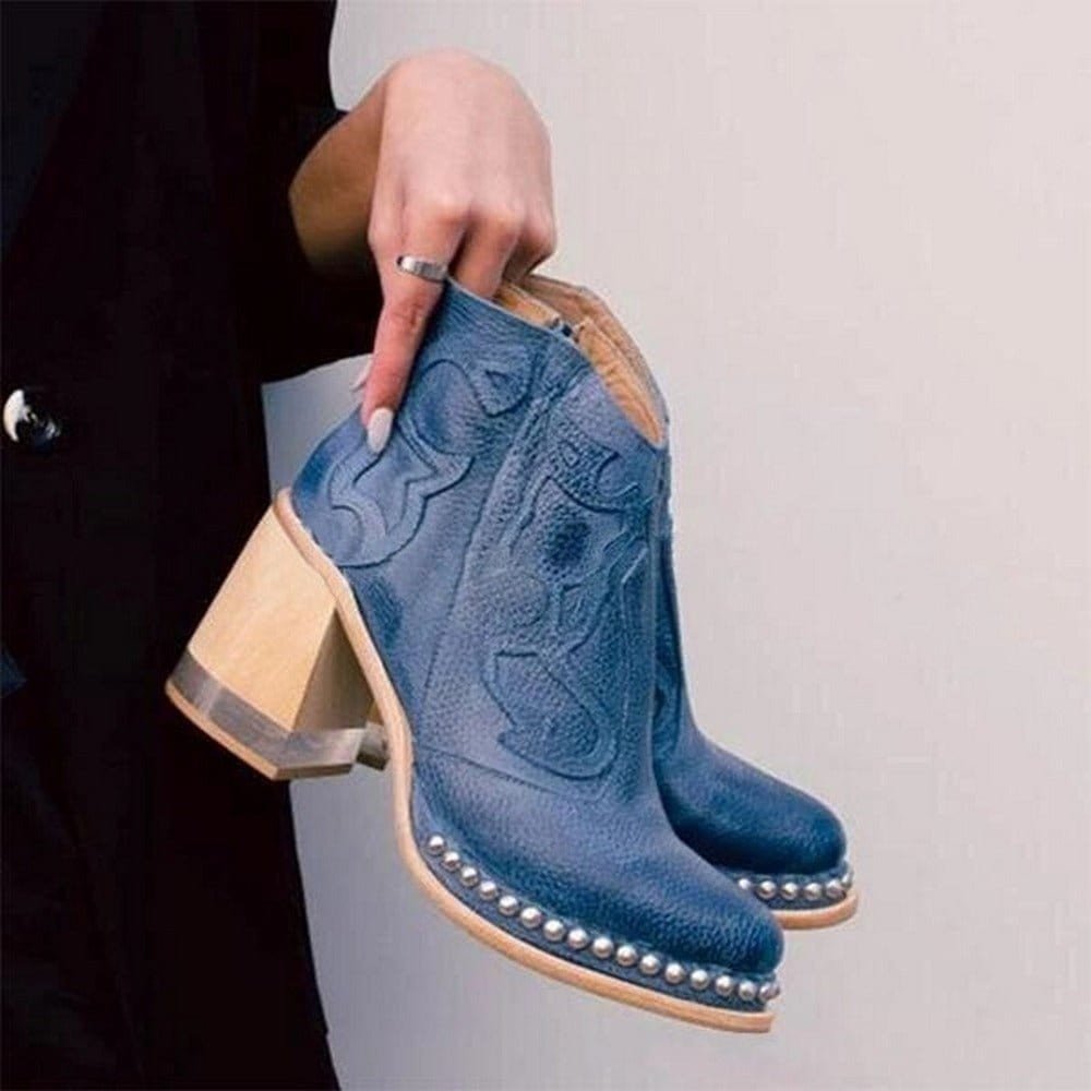 Damen Western Stiefeletten Blockabsatz Kunstleder - Capri Blue