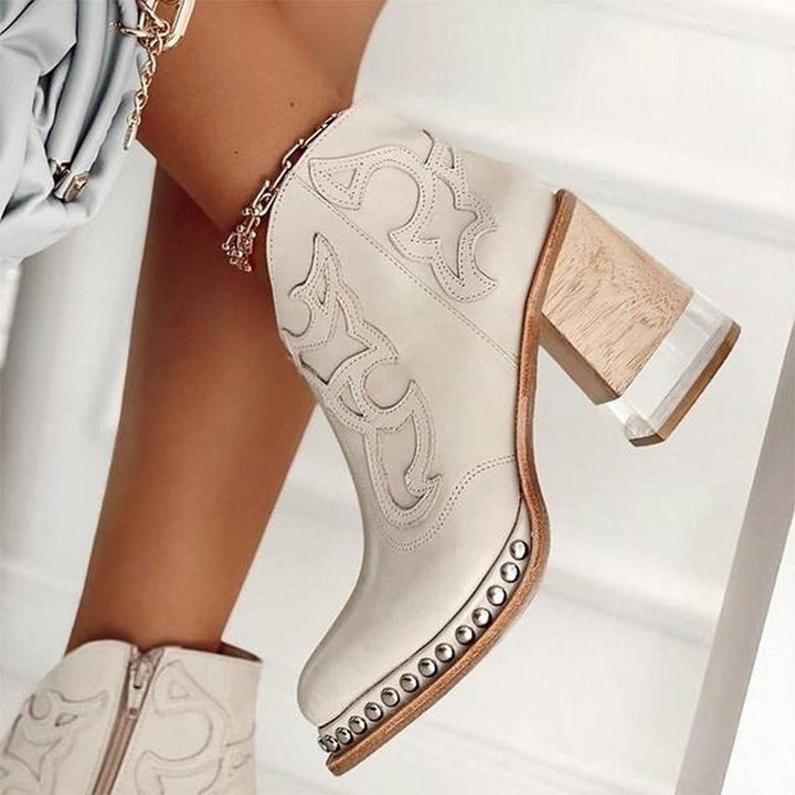 Damen Western Stiefeletten Blockabsatz Kunstleder - Vegas White