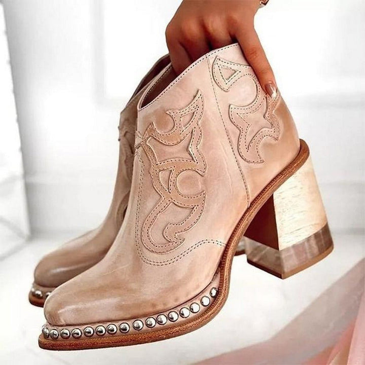 Damen Western Stiefeletten Blockabsatz Kunstleder