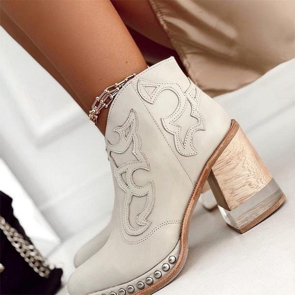 Damen Western Stiefeletten Blockabsatz Kunstleder
