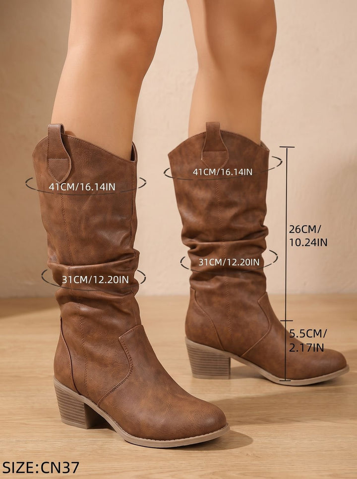 Damen Westernstiefel mit extra weitem Schaft und flachem Absatz - Hellbraun