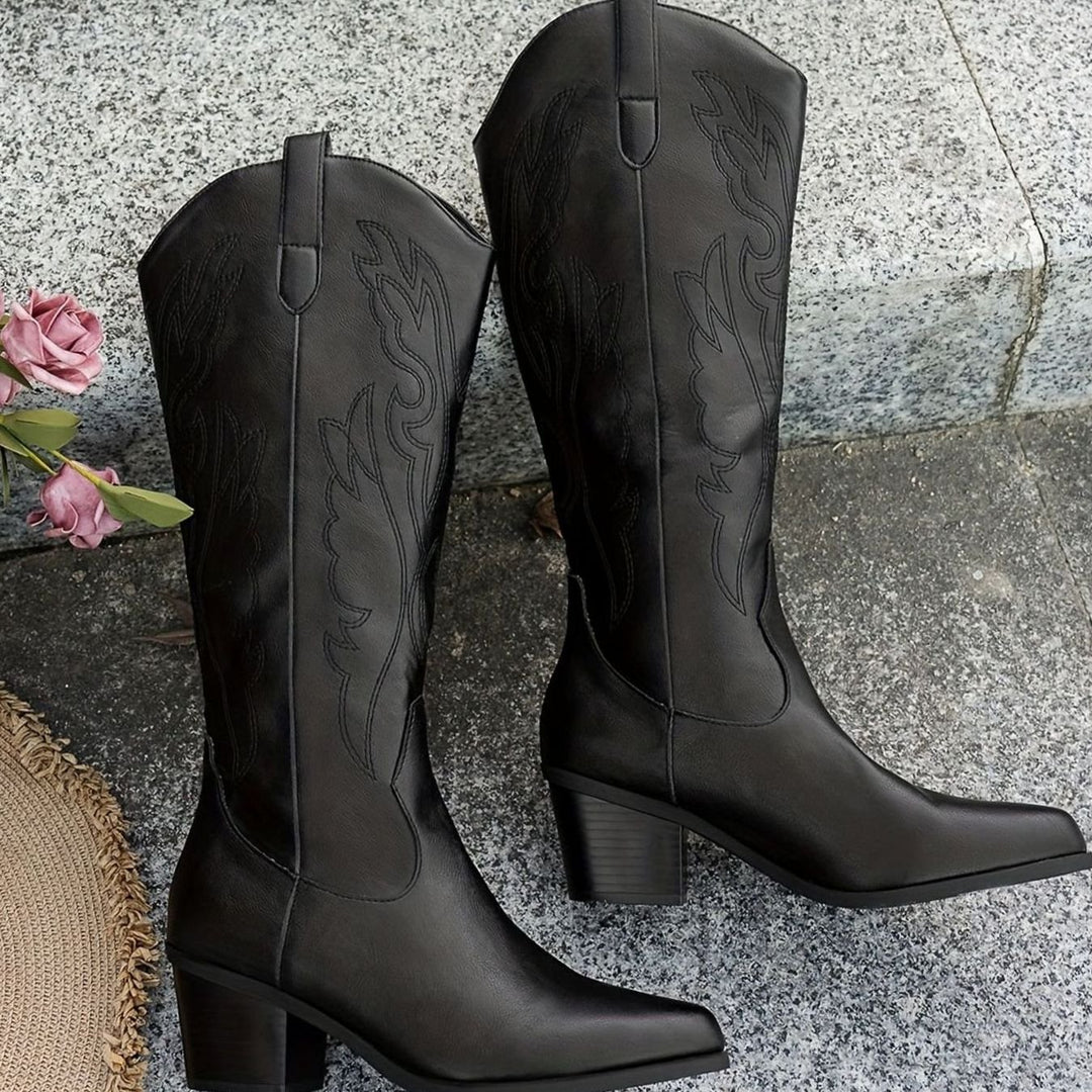 Damen Westernstiefel mit extra weitem Schaft und Stickdetails