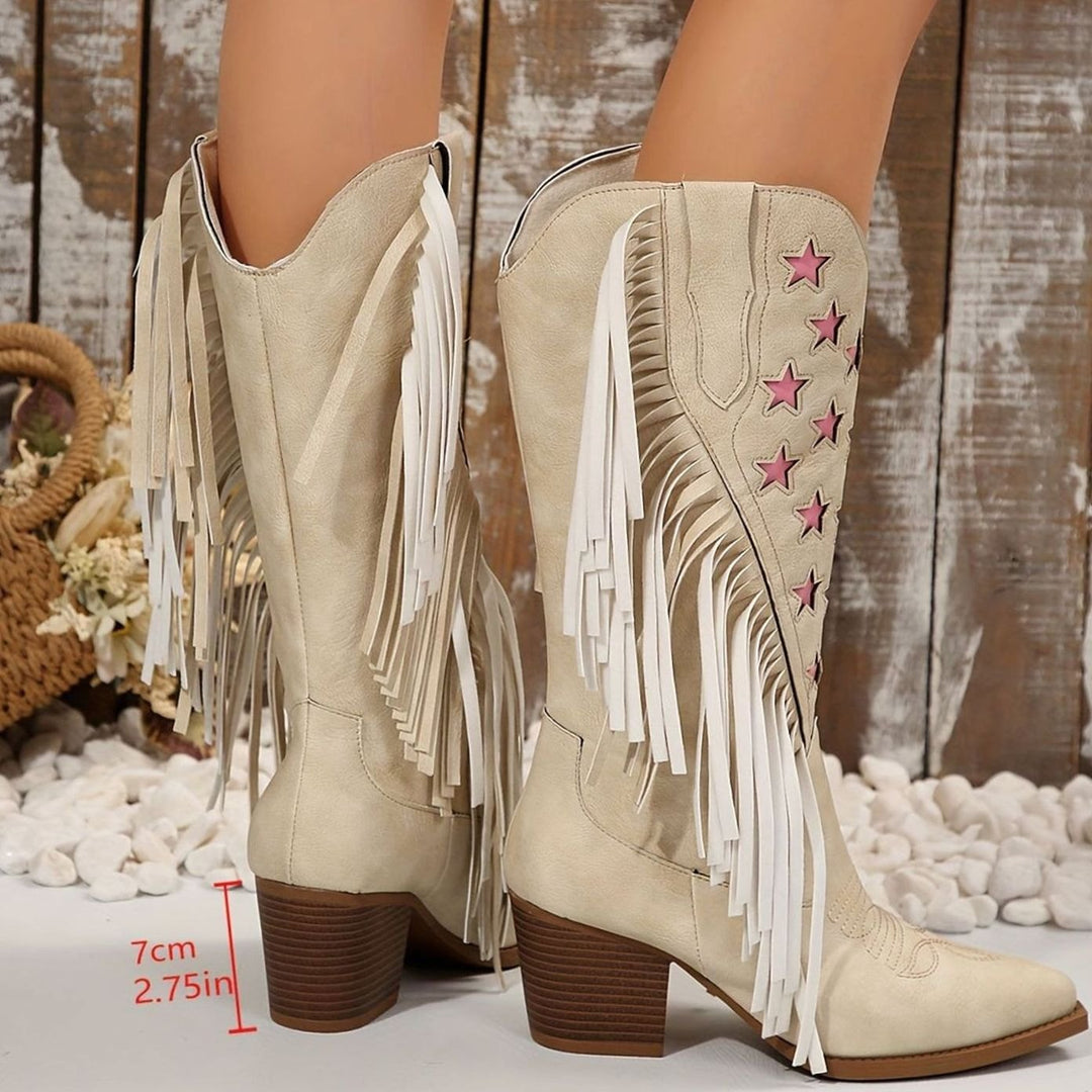 Damen Westernstiefel mit Fransen Sternstickerei weiter Schaft