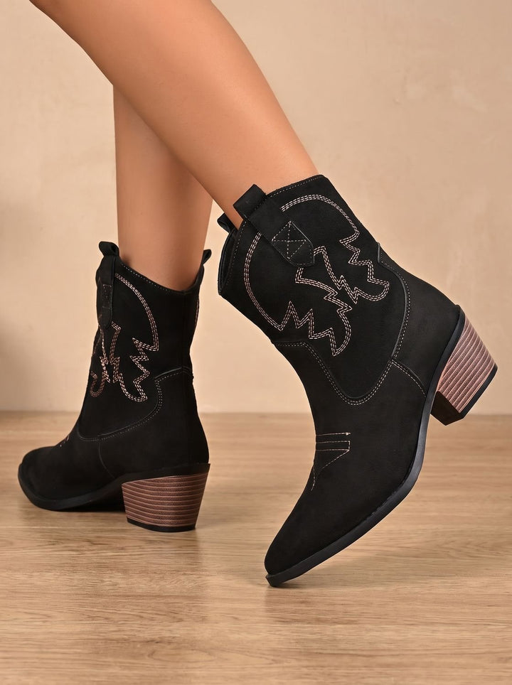 Damen Westernstiefel mit Stickerei weitem Schaft Blockabsatz
