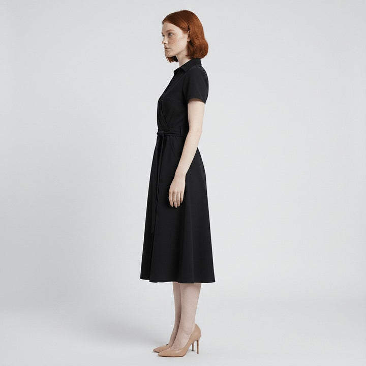 Damen Wickel-Midi-Kleid mit V-Ausschnitt Taillengürtel Seitentaschen