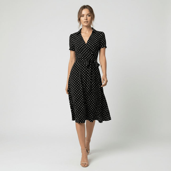 Damen Wickel-Midi-Kleid mit V-Ausschnitt Taillengürtel Seitentaschen