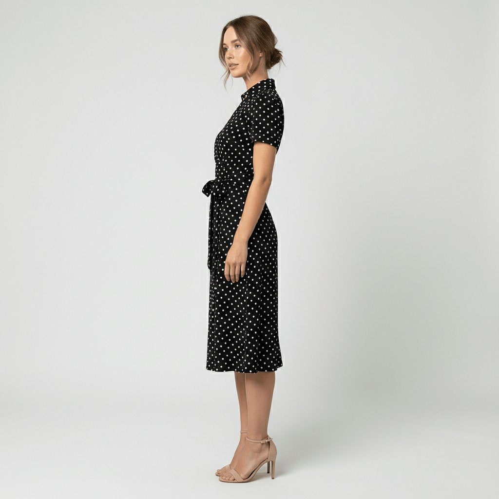 Damen Wickel-Midi-Kleid mit V-Ausschnitt Taillengürtel Seitentaschen