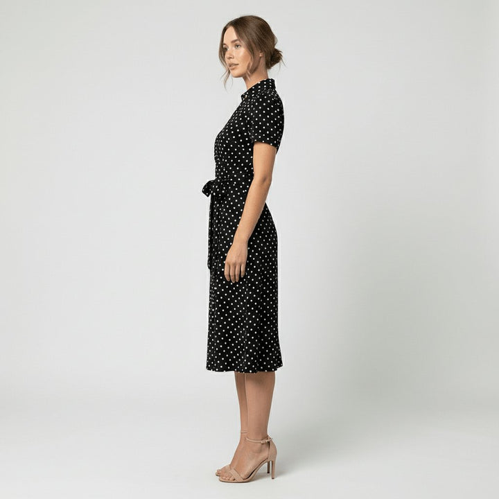 Damen Wickel-Midi-Kleid mit V-Ausschnitt Taillengürtel Seitentaschen
