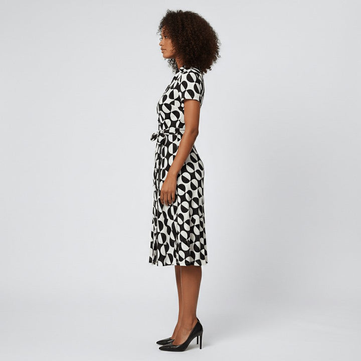 Damen Wickel-Midi-Kleid mit V-Ausschnitt Taillengürtel Seitentaschen