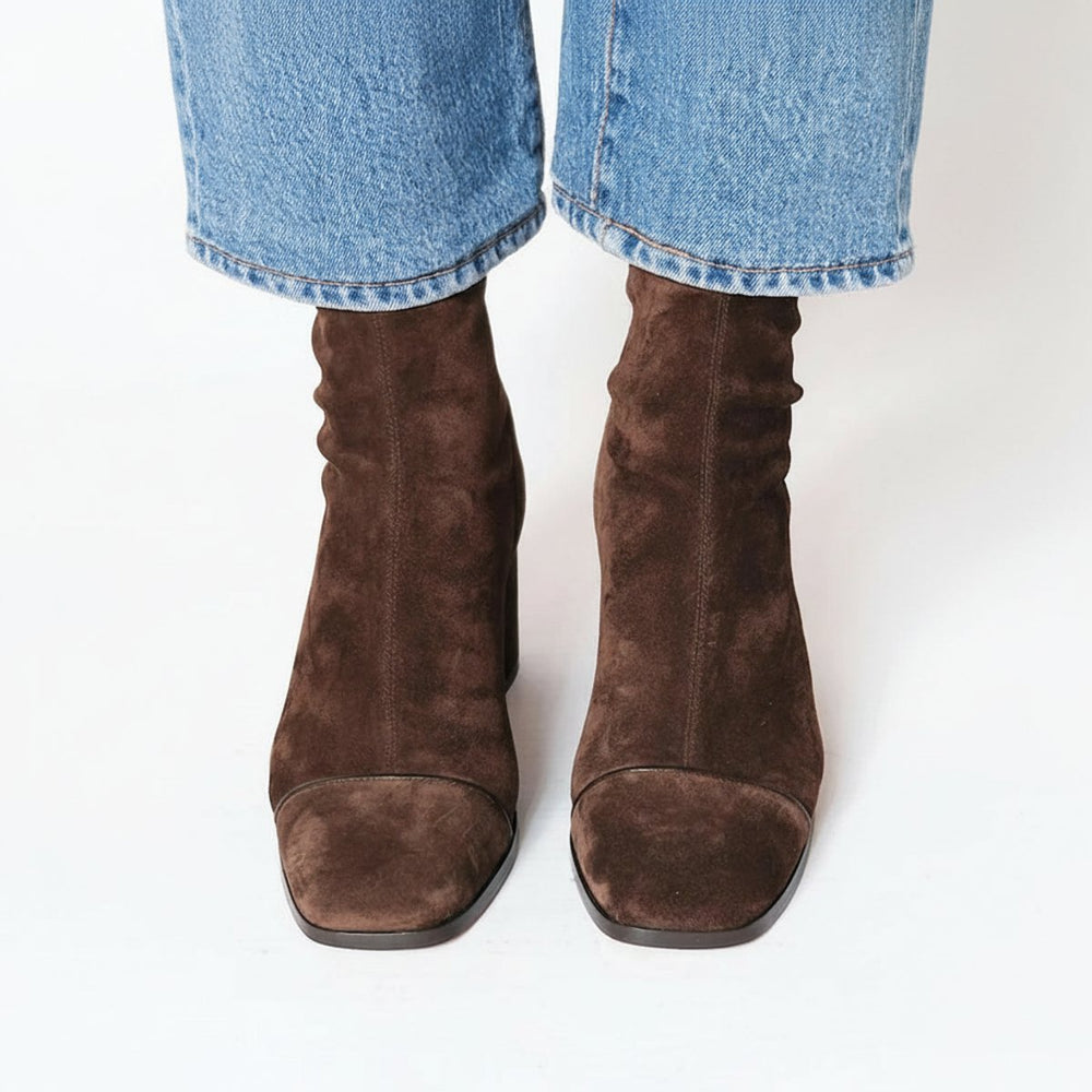 Damen Wildleder Ankle Boots mit Blockabsatz und Quadratzehenform