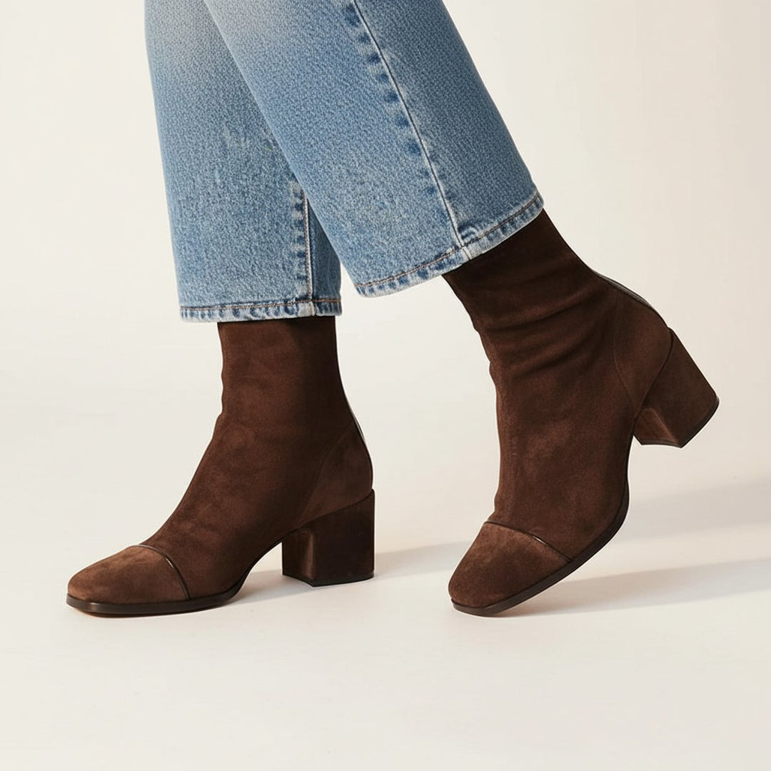 Damen Wildleder Ankle Boots mit Blockabsatz und Quadratzehenform