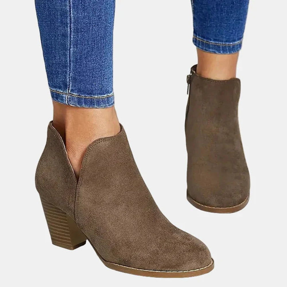 Damen Wildleder Blockabsatz Ankle Boots mit Reißverschluss