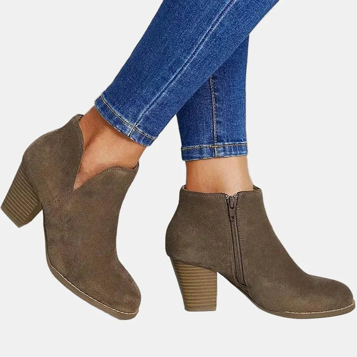 Damen Wildleder Blockabsatz Ankle Boots mit Reißverschluss