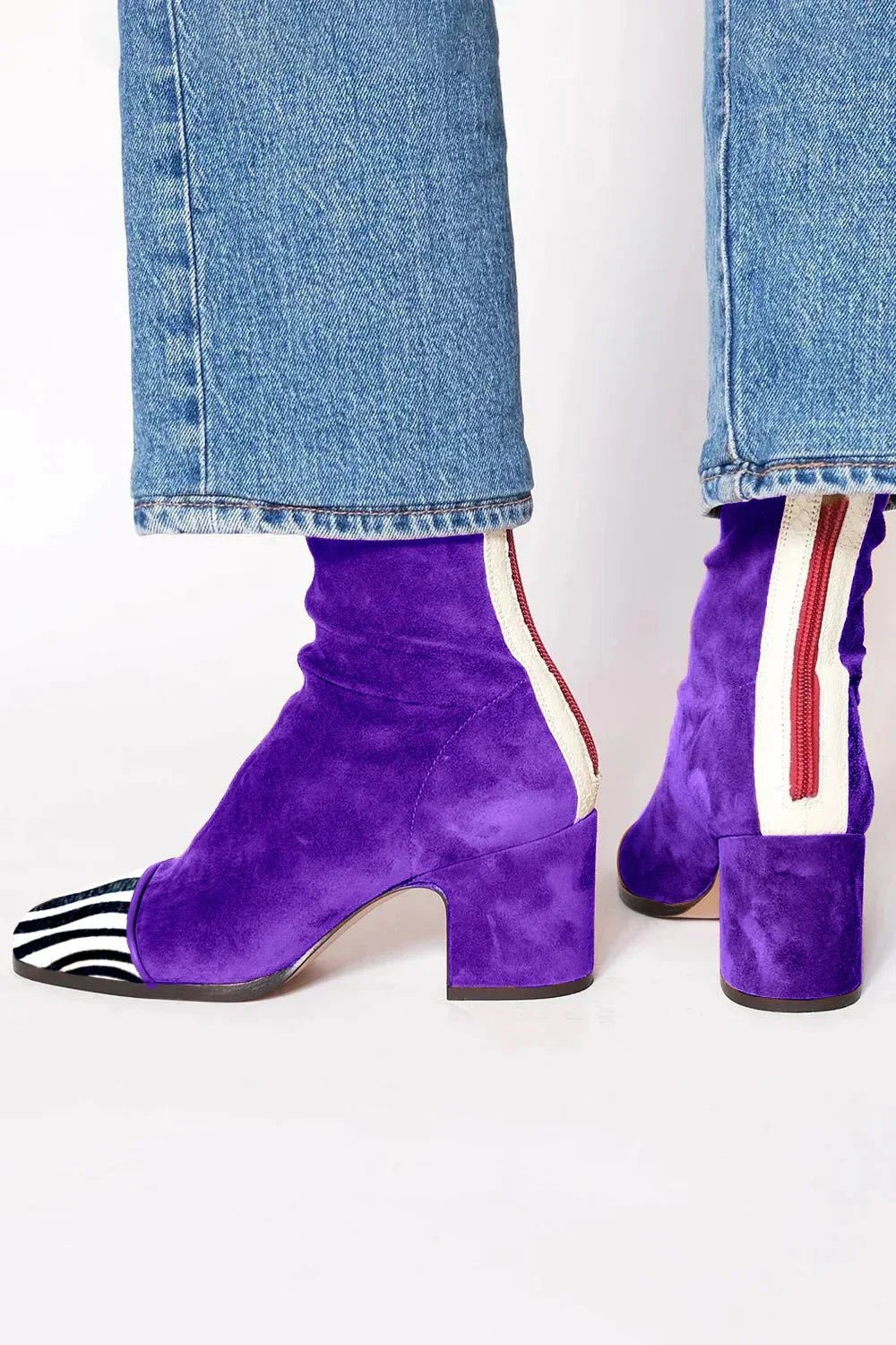 Damen Wildleder Blockabsatz Stiefeletten Quadratische Zehenpartie - Purple