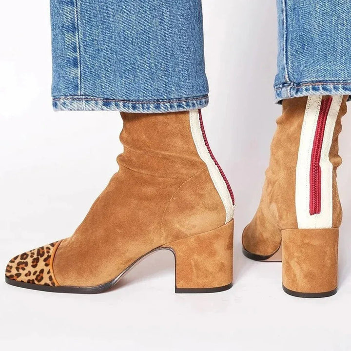 Damen Wildleder Blockabsatz Stiefeletten Quadratische Zehenpartie