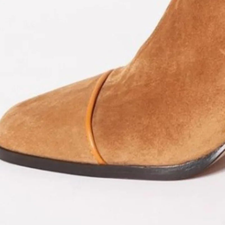 Damen Wildleder Blockabsatz Stiefeletten Quadratische Zehenpartie